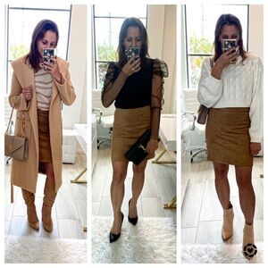 Faux suede caramel straight skirt.